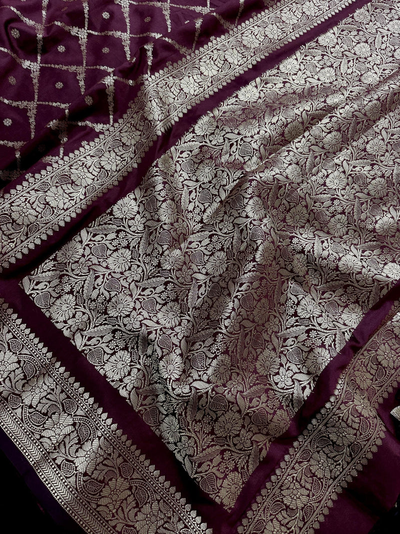 Handmade Wine Color Soft Silk Saree | Muted Gold Resham Zari Weave  | Brocade Blouse | Light Weight Easy Drape Saree | Gift For Her
