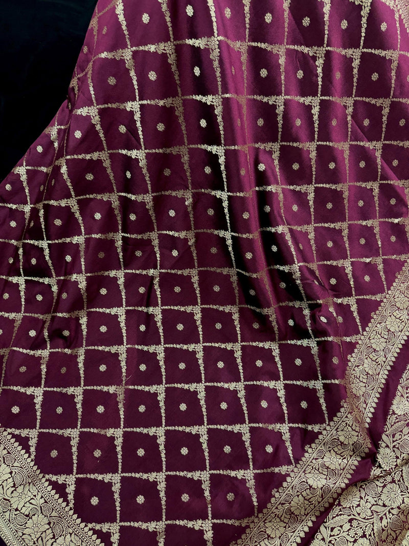 Handmade Wine Color Soft Silk Saree | Muted Gold Resham Zari Weave  | Brocade Blouse | Light Weight Easy Drape Saree | Gift For Her