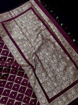 Handmade Wine Color Soft Silk Saree | Muted Gold Resham Zari Weave  | Brocade Blouse | Light Weight Easy Drape Saree | Gift For Her