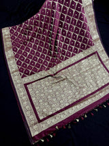 Handmade Wine Color Soft Silk Saree | Muted Gold Resham Zari Weave  | Brocade Blouse | Light Weight Easy Drape Saree | Gift For Her