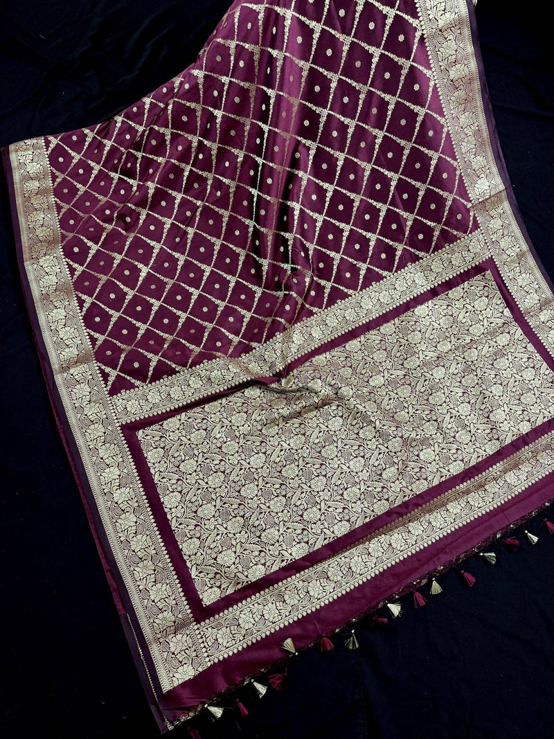 Handmade Wine Color Soft Silk Saree | Muted Gold Resham Zari Weave  | Brocade Blouse | Light Weight Easy Drape Saree | Gift For Her