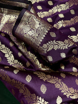 Eggplant Purple Color Semi Banarasi Silk Saree with Muted Gold Zari Weave