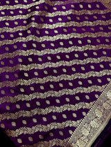 Eggplant Purple Color Semi Banarasi Silk Saree with Muted Gold Zari Weave