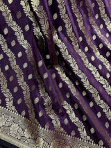 Eggplant Purple Color Semi Banarasi Silk Saree with Muted Gold Zari Weave