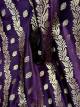 Eggplant Purple Color Semi Banarasi Silk Saree with Muted Gold Zari Weave