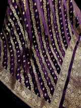 Eggplant Purple Color Semi Banarasi Silk Saree with Muted Gold Zari Weave