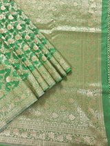 Pastel Pista Green Banarasi Silk in Muted Gold Zari with Floral Jaal Design  | Soft Silk Sarees | Banarasi Silk Sarees