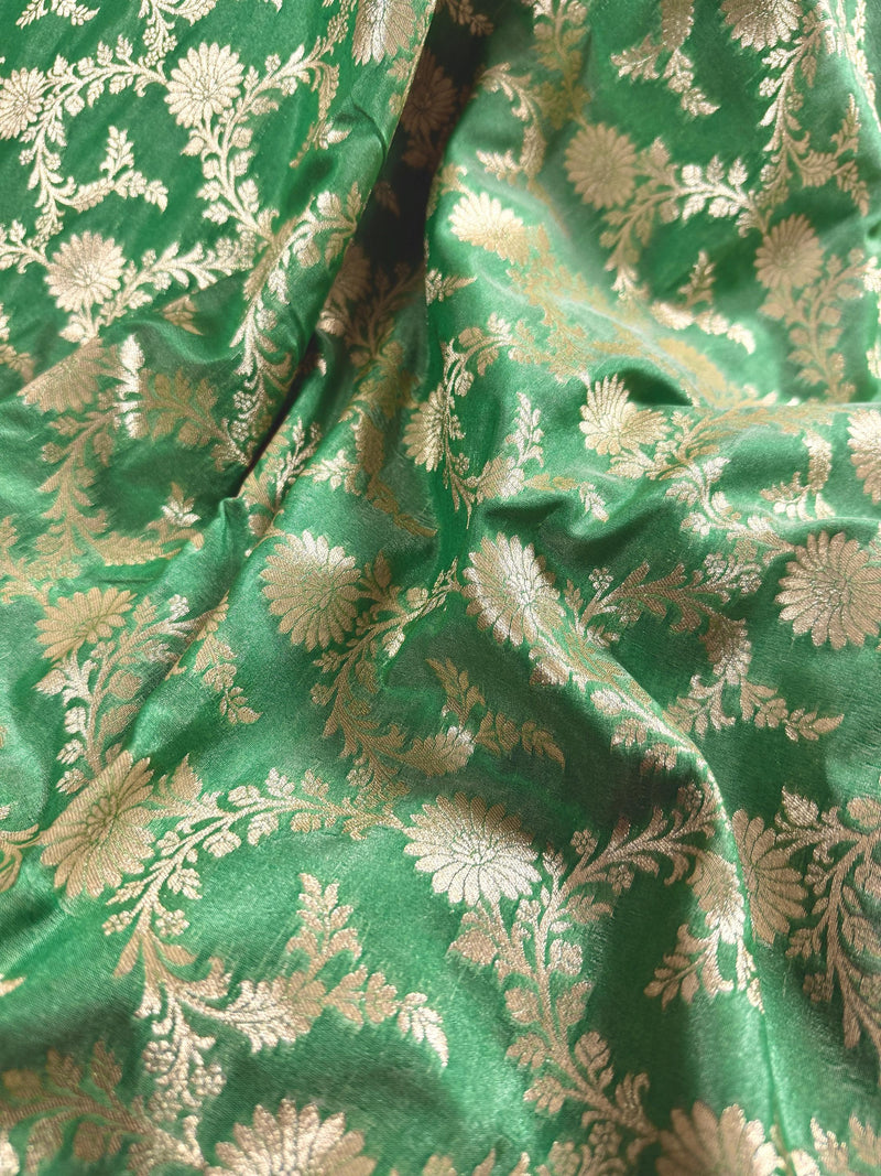 Pastel Pista Green Banarasi Silk in Muted Gold Zari with Floral Jaal Design  | Soft Silk Sarees | Banarasi Silk Sarees