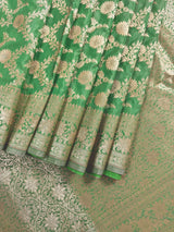 Pastel Pista Green Banarasi Silk in Muted Gold Zari with Floral Jaal Design  | Soft Silk Sarees | Banarasi Silk Sarees