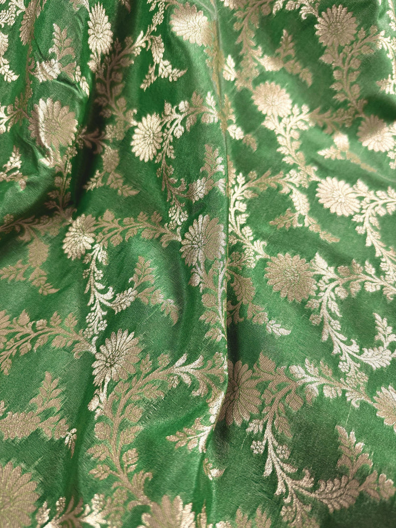 Pastel Pista Green Banarasi Silk in Muted Gold Zari with Floral Jaal Design  | Soft Silk Sarees | Banarasi Silk Sarees