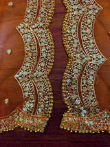 Bright Orange Color Net Dupatta with Gold Zari, Sequin and Beads | Pink Color Dupatta | Sequin Dupatta | Indian Dupatta for Lehanga