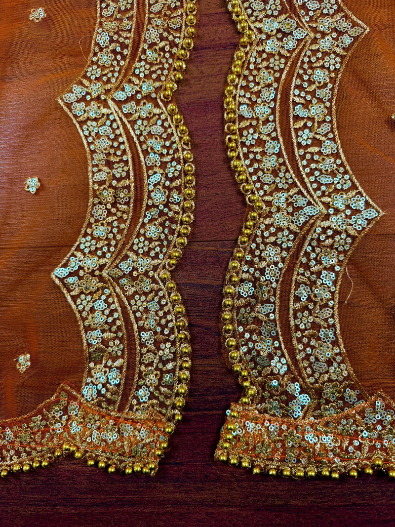 Bright Orange Color Net Dupatta with Gold Zari, Sequin and Beads | Pink Color Dupatta | Sequin Dupatta | Indian Dupatta for Lehanga