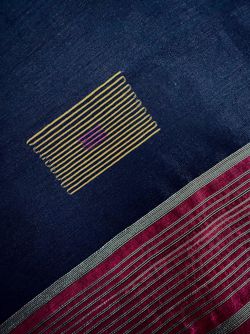 Navy Blue and Purple Color Handloom Cotton Silk Saree with Thread Work | Handloom Sarees | Kaash Collection