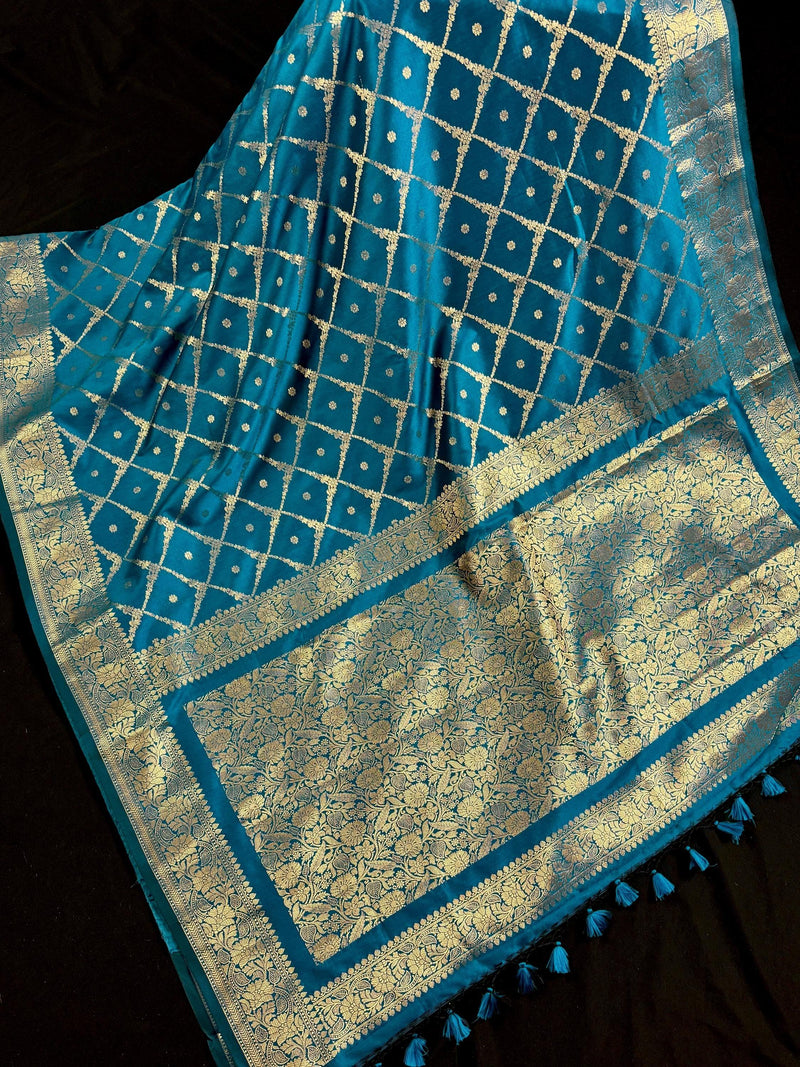 Teal Color Banarasi Handloom Semi Soft Silk Saree | Muted Gold Zari Weave | Banarasi Sarees | Teal Color Saree | Party Wear Sarees