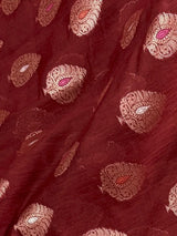 Rust Color Banarasi soft Pure Cotton Silk Saree with Copper Zari with Floral Buttas