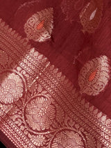 Rust Color Banarasi soft Pure Cotton Silk Saree with Copper Zari with Floral Buttas