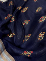 Blue Color Cotton Silk Saree with Foil Prints and Tissue Zari Border | Soft Cotton Silk Saree