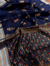 Blue Color Cotton Silk Saree with Foil Prints and Tissue Zari Border | Soft Cotton Silk Saree