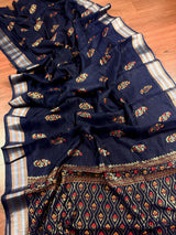 Blue Color Cotton Silk Saree with Foil Prints and Tissue Zari Border | Soft Cotton Silk Saree