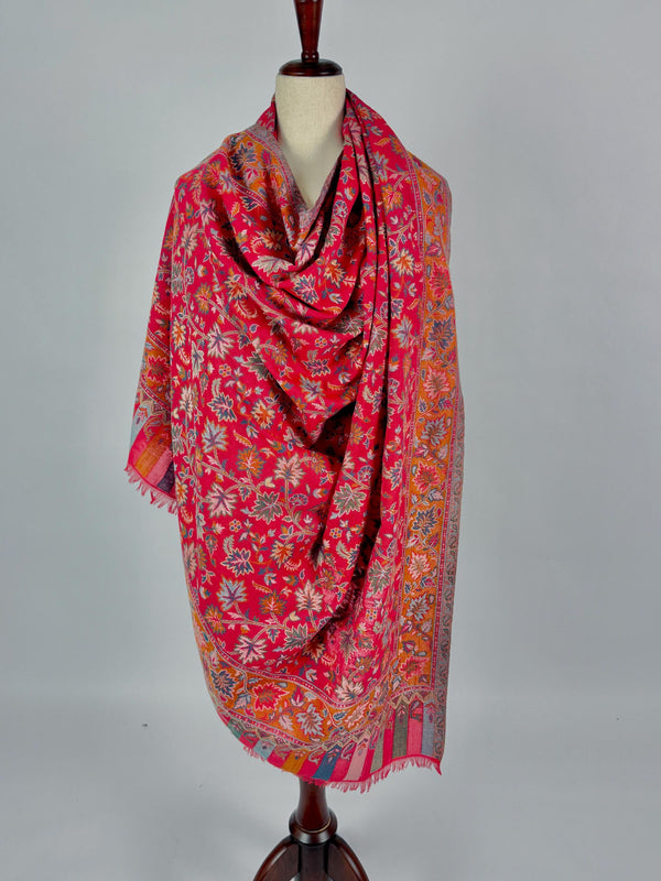 Magenta Pink Color Wool Shawl with Chinnar Leaves in Multi Color | Woolen Shawls, Stoles and Scarves | Ships from California