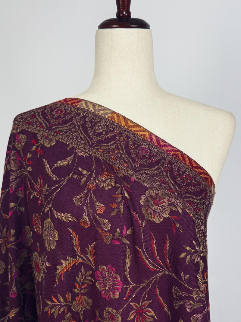 Purple Kashmiri Wool Shawl in Kani Weave traditional Pattern | Eggplant Purple Color Cashmere Wrap | Wool Shawl for Gift