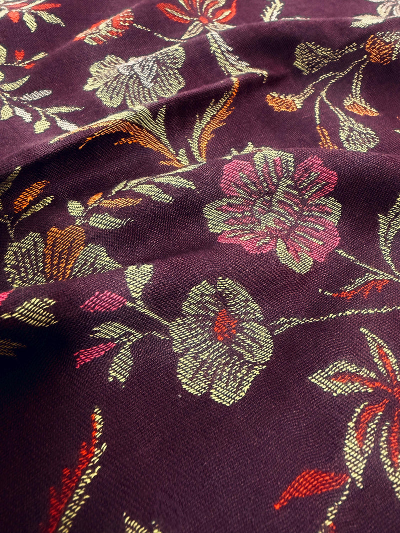 Purple Kashmiri Wool Shawl in Kani Weave traditional Pattern | Eggplant Purple Color Cashmere Wrap | Wool Shawl for Gift