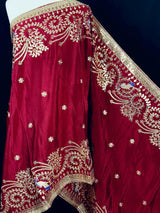 Maroon Red Color Pure Viscose Dupatta with Gold Gottapati |  Wedding Dupatta | Dupatta for Lehanga | Floral Dupatta with Peacock Motif