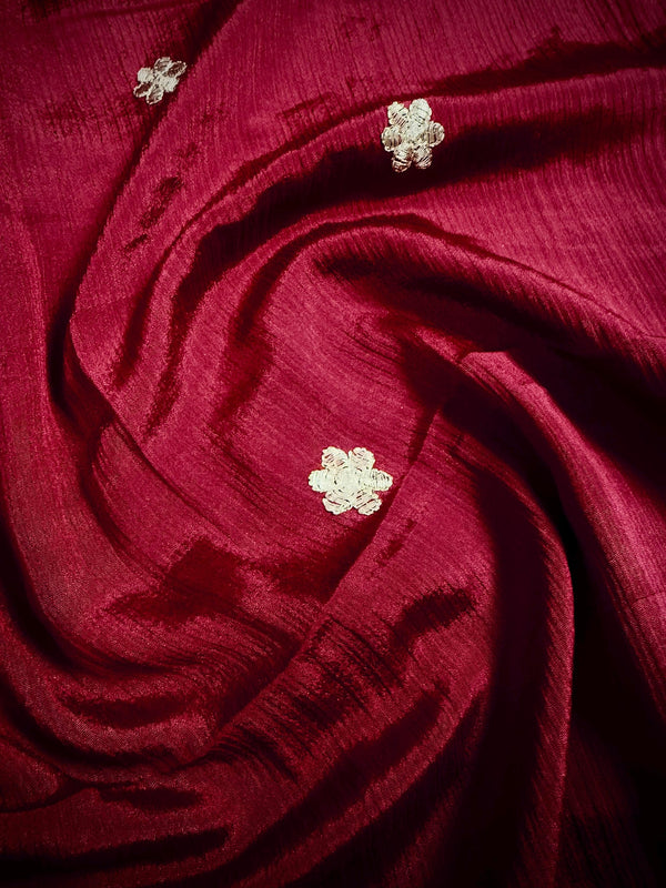 Maroon Red Color Pure Viscose Dupatta with Gold Gottapati |  Wedding Dupatta | Dupatta for Lehanga | Floral Dupatta with Peacock Motif