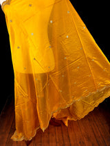 Yellow  Color Soft Organza Dupatta with Embroidery, Sequin and Zari on Borders with small buttis | Dupatta ships from Califonia