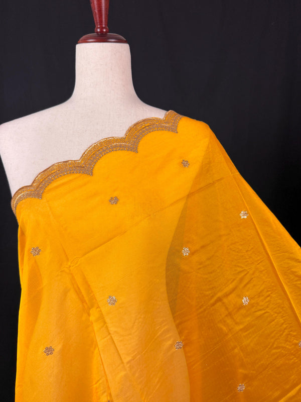 Yellow  Color Soft Organza Dupatta with Embroidery, Sequin and Zari on Borders with small buttis | Dupatta ships from Califonia