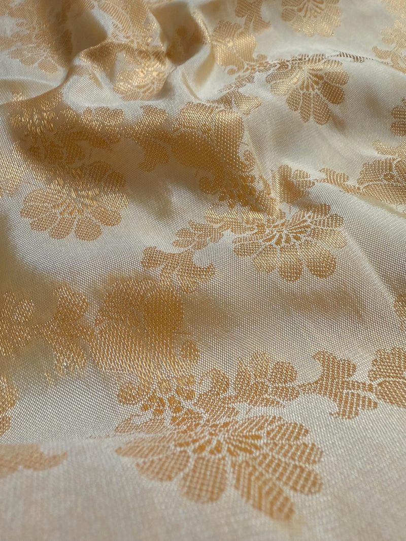 Unisex Cream Off White Color Floral Jaal Soft Banarasi Silk Dupatta | Light Weight | Indian Dupatta | Stole | Scarf | Stoles Men and Women