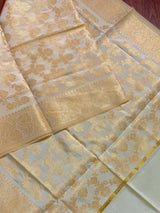 Unisex Cream Off White Color Floral Jaal Soft Banarasi Silk Dupatta | Light Weight | Indian Dupatta | Stole | Scarf | Stoles Men and Women