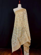 Unisex Cream Off White Color Floral Jaal Soft Banarasi Silk Dupatta | Light Weight | Indian Dupatta | Stole | Scarf | Stoles Men and Women