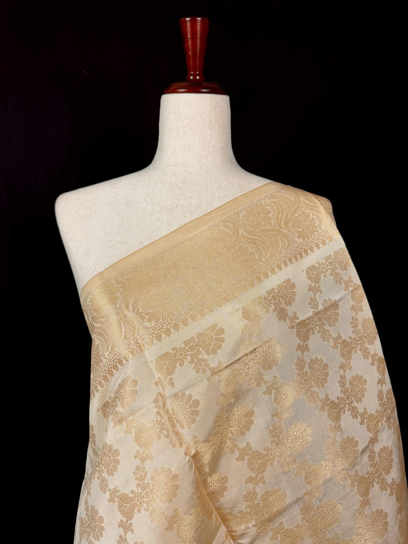 Unisex Cream Off White Color Floral Jaal Soft Banarasi Silk Dupatta | Light Weight | Indian Dupatta | Stole | Scarf | Stoles Men and Women