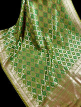 Dual Shade of Green Saree in  Banarasi Butter Soft Silk in Muted Gold Zari with Floral Design in Bandhej Pattern with Contrast Blouse