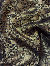 Statement Black Color Banarasi Semi Chiffon Georgette Silk Saree with Muted Gold Sliver Zari Weave | Floral Pattern | Ships from California