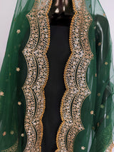 Bottle Green Color Net Dupatta with Gold Zari, Sequin and Bead  | Sequin Dupatta | Indian Dupatta for Lehanga | Weddding, Party Wear Dupatta