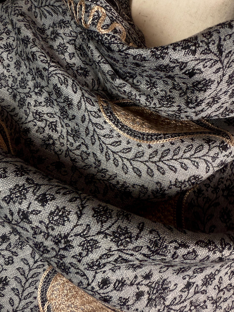 Grey Color Soft Pashmina Shawls with Resham Aari Work | Light Weight Shawls | Kashmiri Pashmina Shawls | Ships from California
