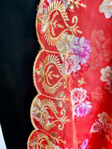 Peach Color Soft Organza Dupatta with Embroidery, Sequin and Zari with Floral Digital Prints | Peach Color Dupatta | Floral Organza Dupatta