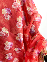 Peach Color Soft Organza Dupatta with Embroidery, Sequin and Zari with Floral Digital Prints | Peach Color Dupatta | Floral Organza Dupatta