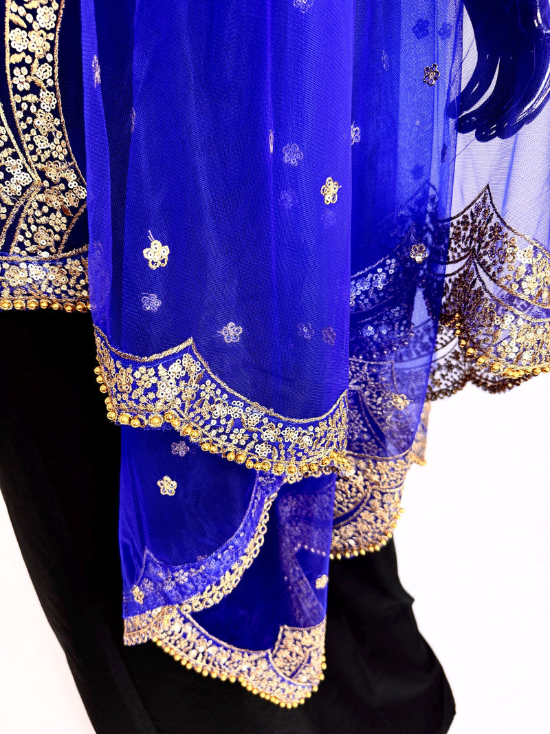 Royal Blue Color Net Dupatta with Gold Zari, Sequin and Bead  | Sequin Dupatta | Indian Dupatta for Lehanga | Weddding, Party Wear Dupatta