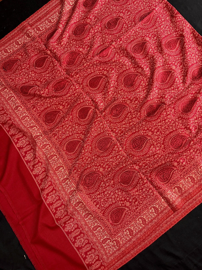 Maroon Red Color Soft Pashmina Shawls with Resham Aari Work | Light Weight Shawls | Kashmiri Pashmina Shawls | Ships from California