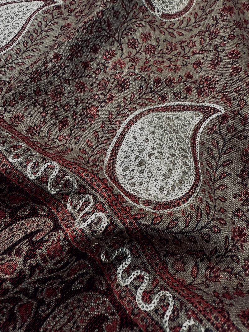 Dark Beige Color Soft Pashmina Shawls with Resham Aari Work | Shawls and Wraps | Kashmiri Pashmina Shawls | Woolen Stolens
