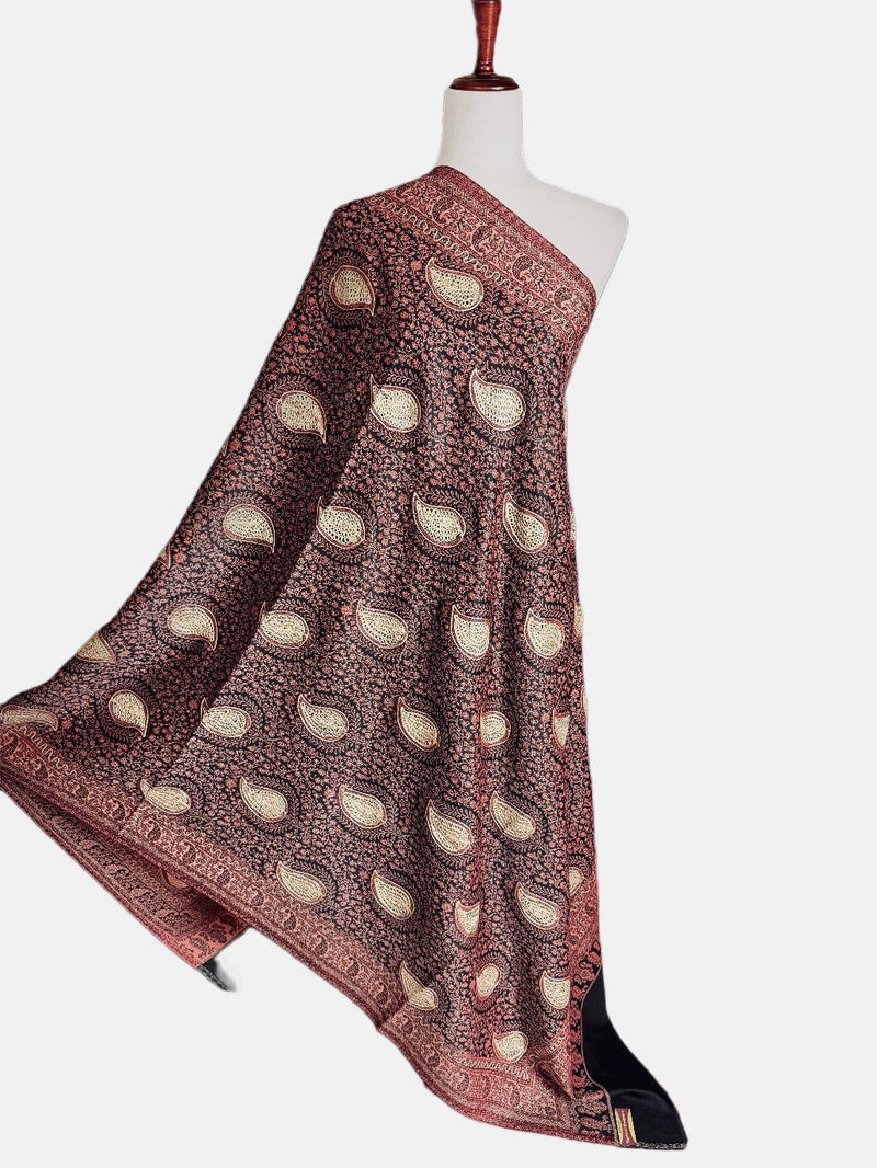 Black Color Soft Pashmina Shawls with Resham Aari Work | Light Weight Shawls | Kashmiri Pashmina Shawls | Ships from California