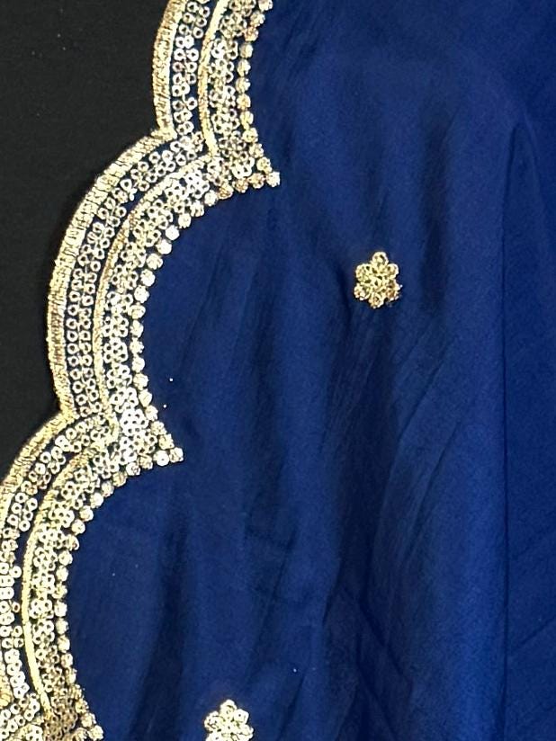 Blue Color Soft Organza Dupatta with Embroidery, Sequin and Zari on Borders with small buttis | Dupatta ships from Califonia