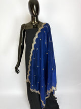 Blue Color Soft Organza Dupatta with Embroidery, Sequin and Zari on Borders with small buttis | Dupatta ships from Califonia