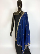 Blue Color Soft Organza Dupatta with Embroidery, Sequin and Zari on Borders with small buttis | Dupatta ships from Califonia