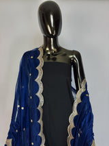 Blue Color Soft Organza Dupatta with Embroidery, Sequin and Zari on Borders with small buttis | Dupatta ships from Califonia
