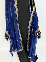 Blue Color Soft Organza Dupatta with Embroidery, Sequin and Zari on Borders with small buttis | Dupatta ships from Califonia