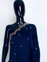 Blue Color Soft Organza Dupatta with Embroidery, Sequin and Zari on Borders with small buttis | Dupatta ships from Califonia